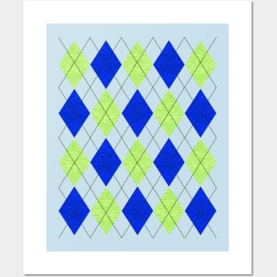 Blue and Green Argyle Posters and Art